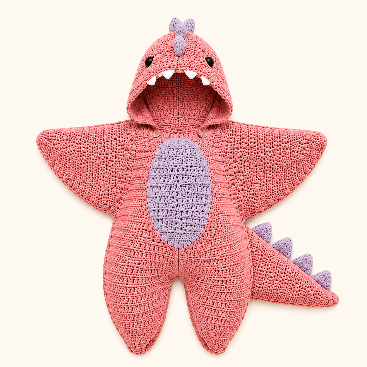 Cozy Baby Dino Star Suit in alternate color, hooded crochet baby romper