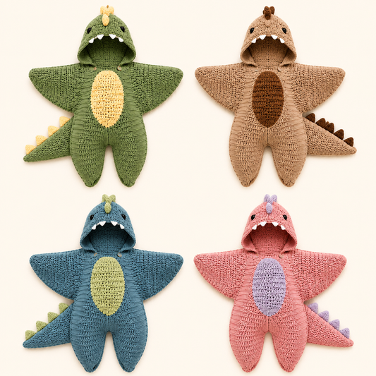 Handmade crochet dinosaur baby costume, star-shaped hooded romper for newborns